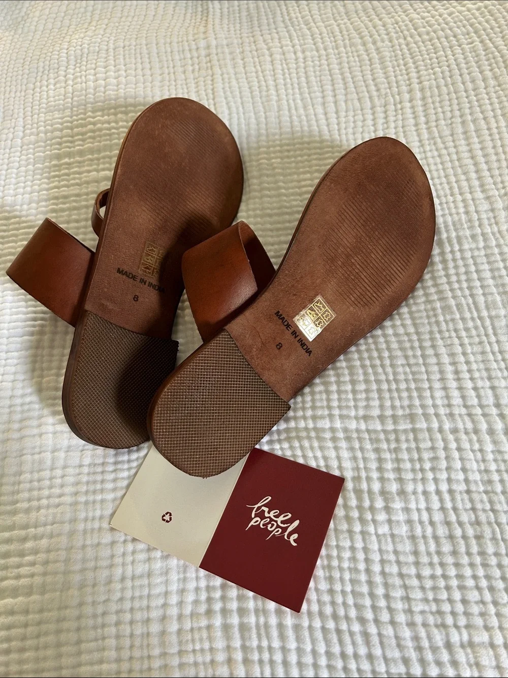 Free People Chestnut Brown Double-Strap Leather Slide Sandals